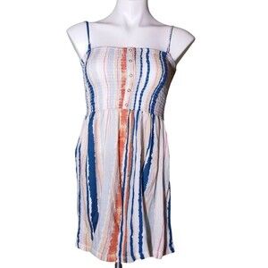 Roxy Summerland Party Shirred Bodice Strappy Dress Marshmallow River Size Medium